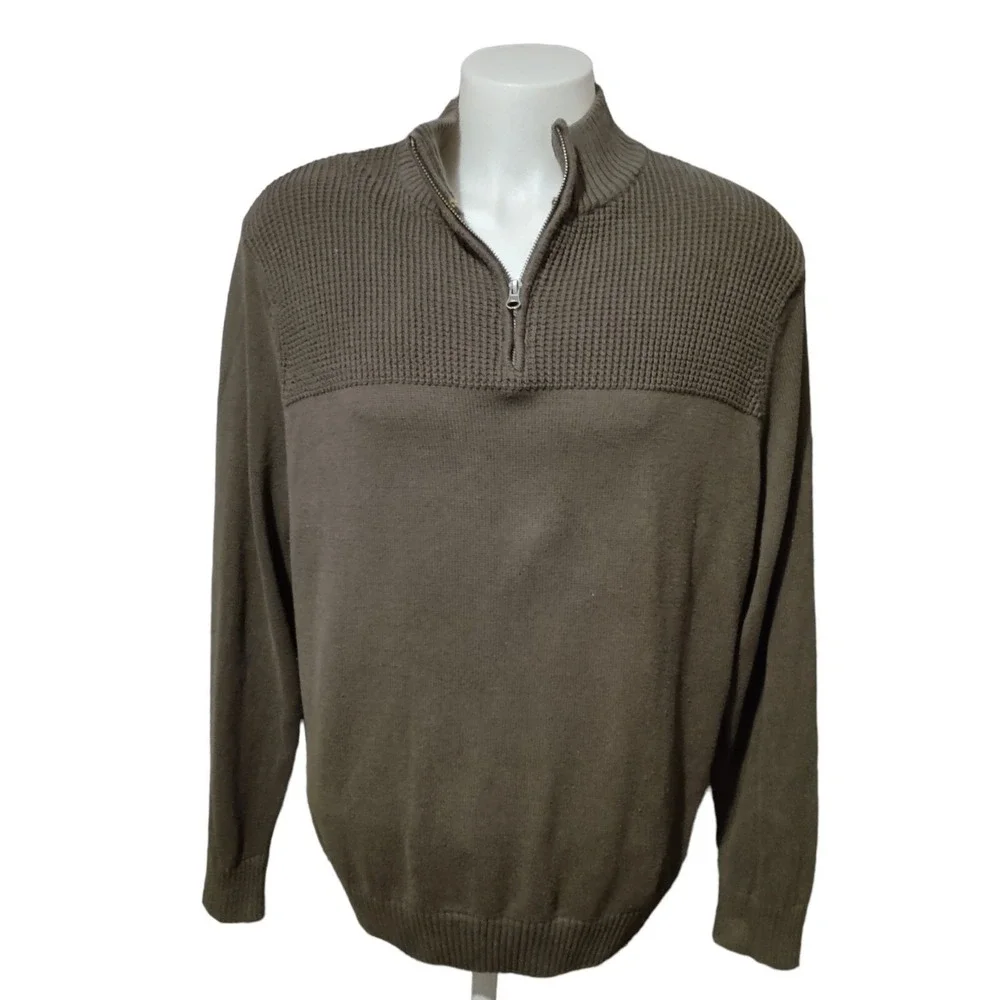 Dockers Sweater XL Mens Quarter Zip Gorp Core Cabin Core Brown Textured Pullover